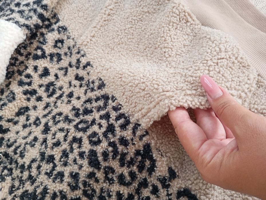 Cieplutka bluza kurtka XS-M KANGURKA pluszowa TEDDY z misia w panterkę