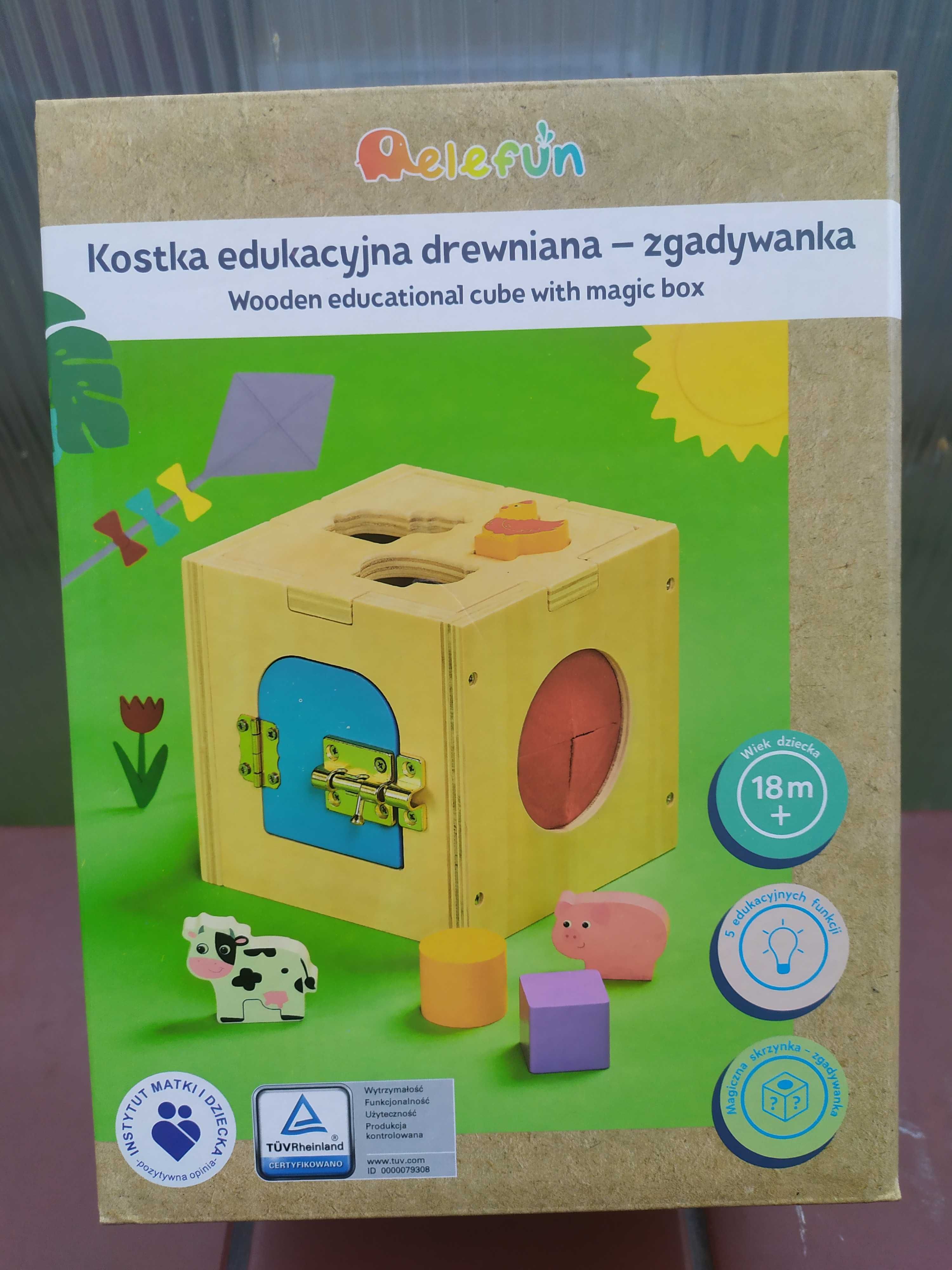 Kostka edukacyjna drewniana zgadywanka sensoryczna Elefun