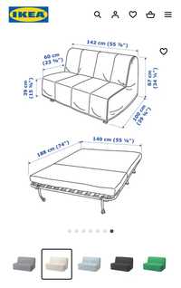 Sofa z wymiennym pokrowcem 2 osobowa rozkładana IKEA 140x188