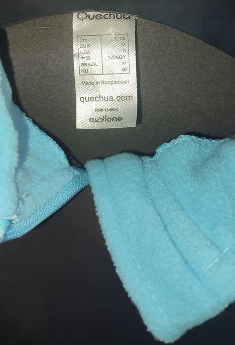Ciepły polar termiczny Quechua damski M szary z turkusowym zamkiem