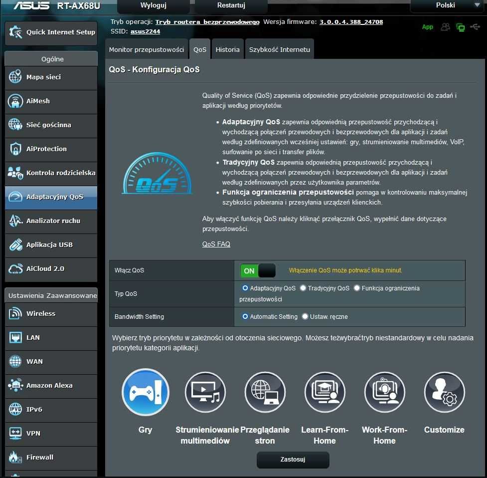 Router ASUS AX68U, AX2700, MESH, WiFi6, QoS, USB, GWARANCJA, FV #12