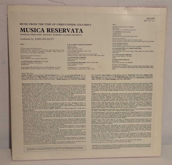Musica Reservata Beckett Music From The Time Of Christopher Columbus