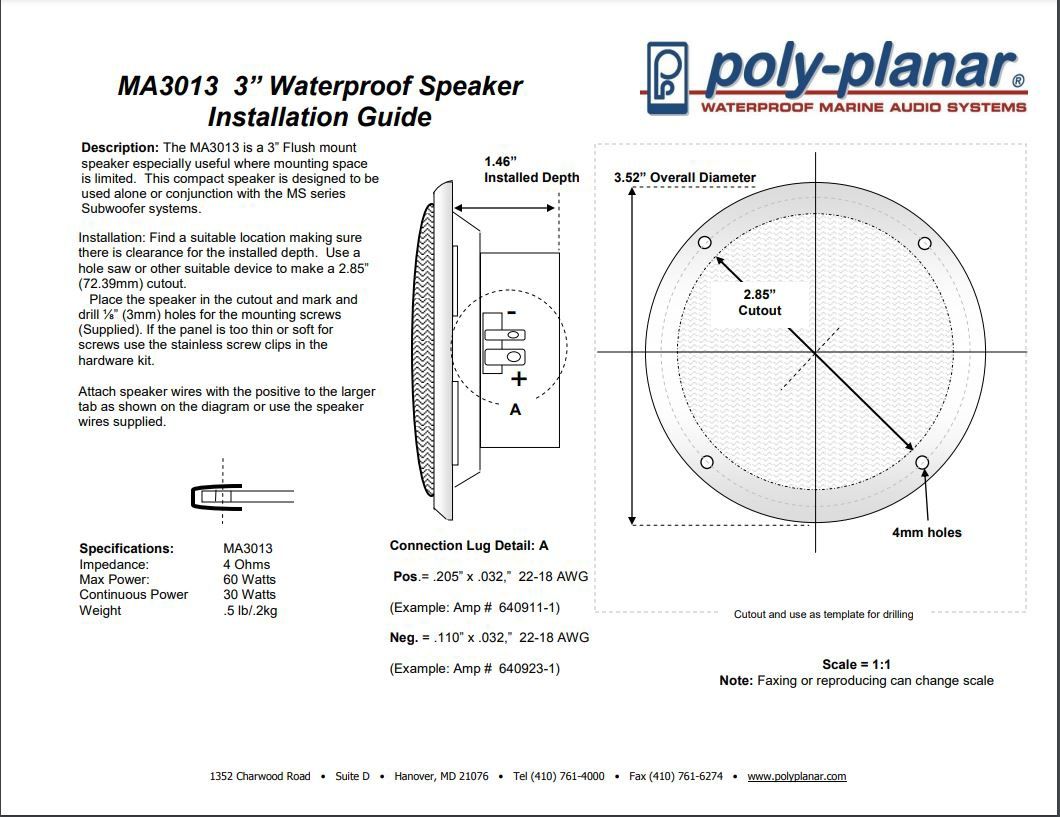 Преміум динаміки, 3", 60W, 4ohm, водонепроникні. Poly-planar MA-3013LG