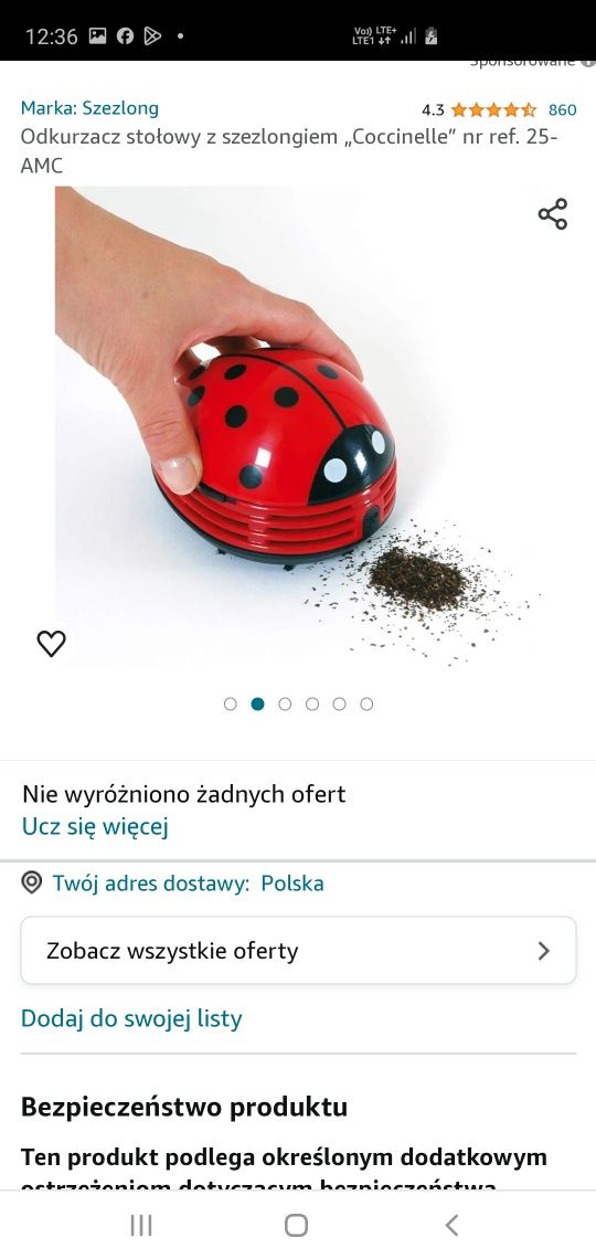 Zabawny Odkurzacz stołowy z szezlongiem „Coccinelle”