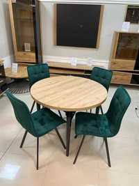 (109) Stół okrągły rozkładany + 4 krzesła, nowe 1220 zł