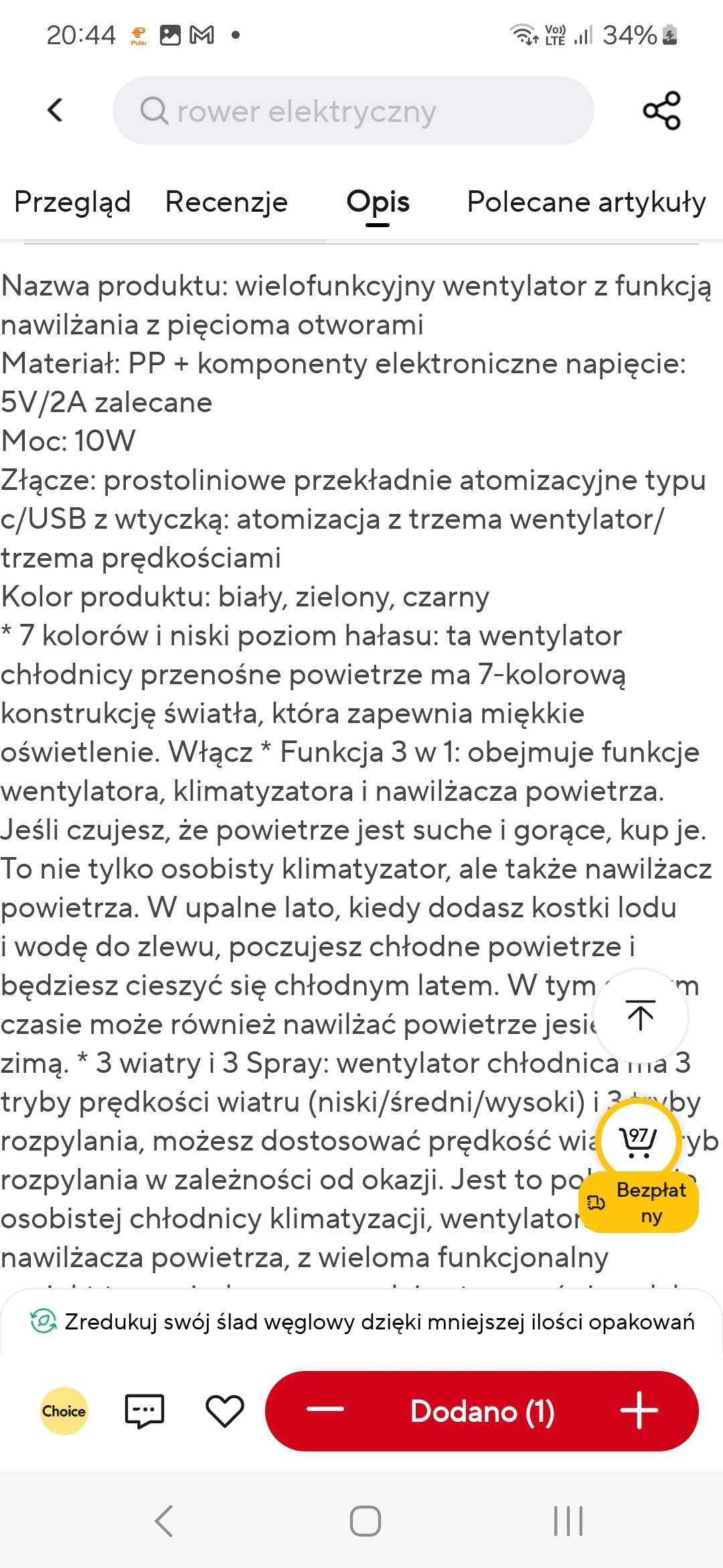 Przenosny wentylator klimatuzator z