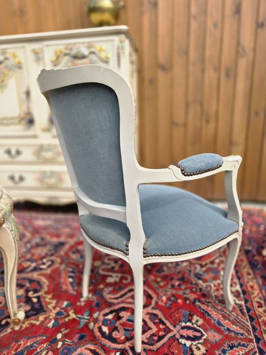 Francuski fotelik krzesło Ludwik niebieski kremowy #2073 Stylowy Węgró