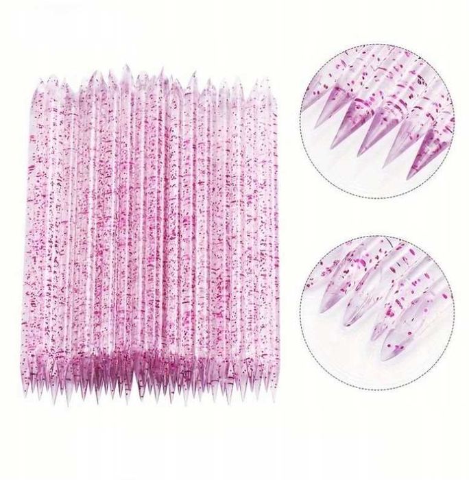 Patyczki Do Skórek Manicure Pedicure Wielorazowe Plastikowe Brokat 50