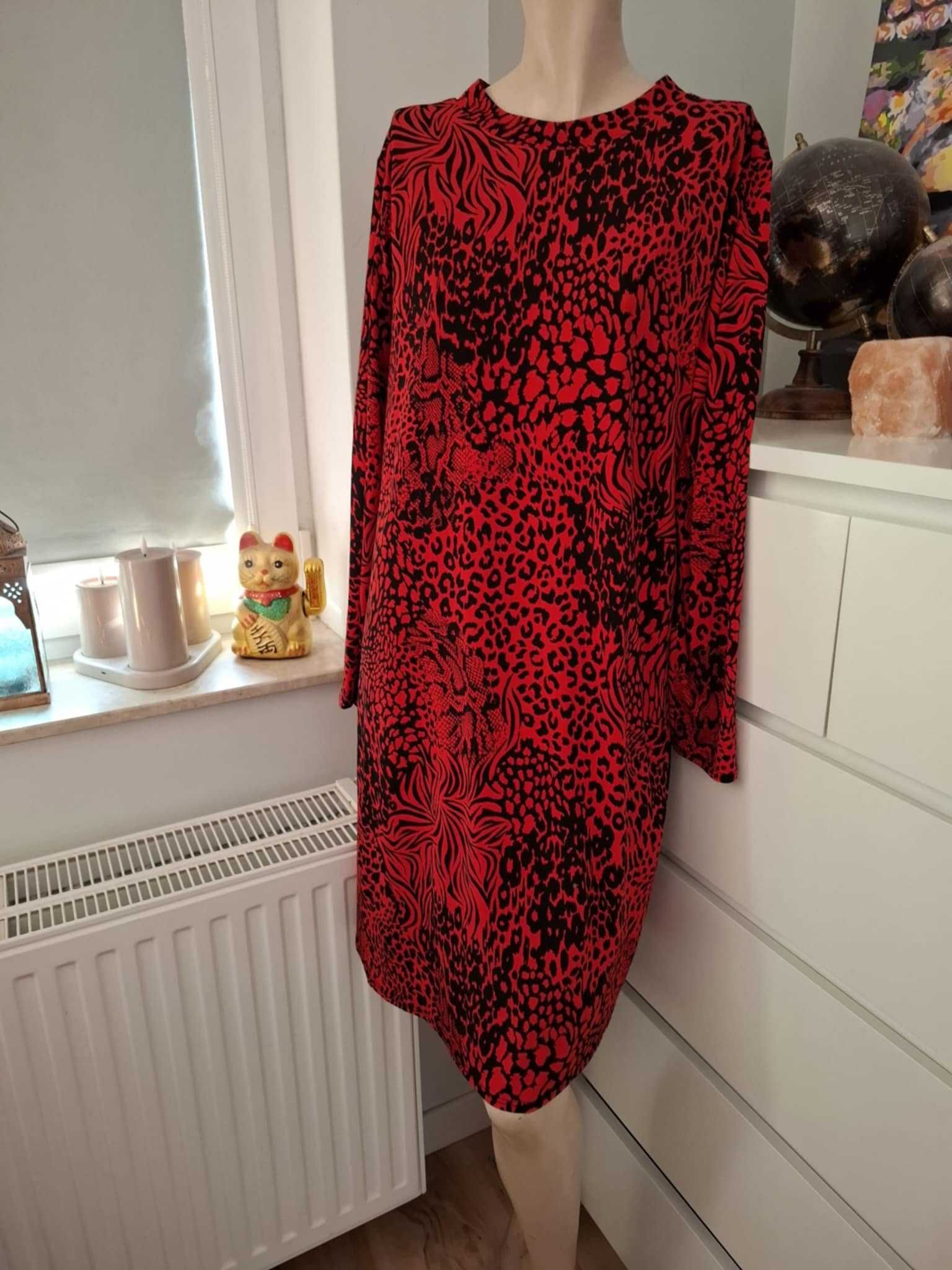 XXXL 46 Wallis elegancka czarna czerwona sukienka koktajlowa panterka