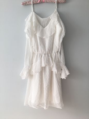 Biała lekka, zwiewna sukienka Varlesca, falbanki, regulowane ramiączka