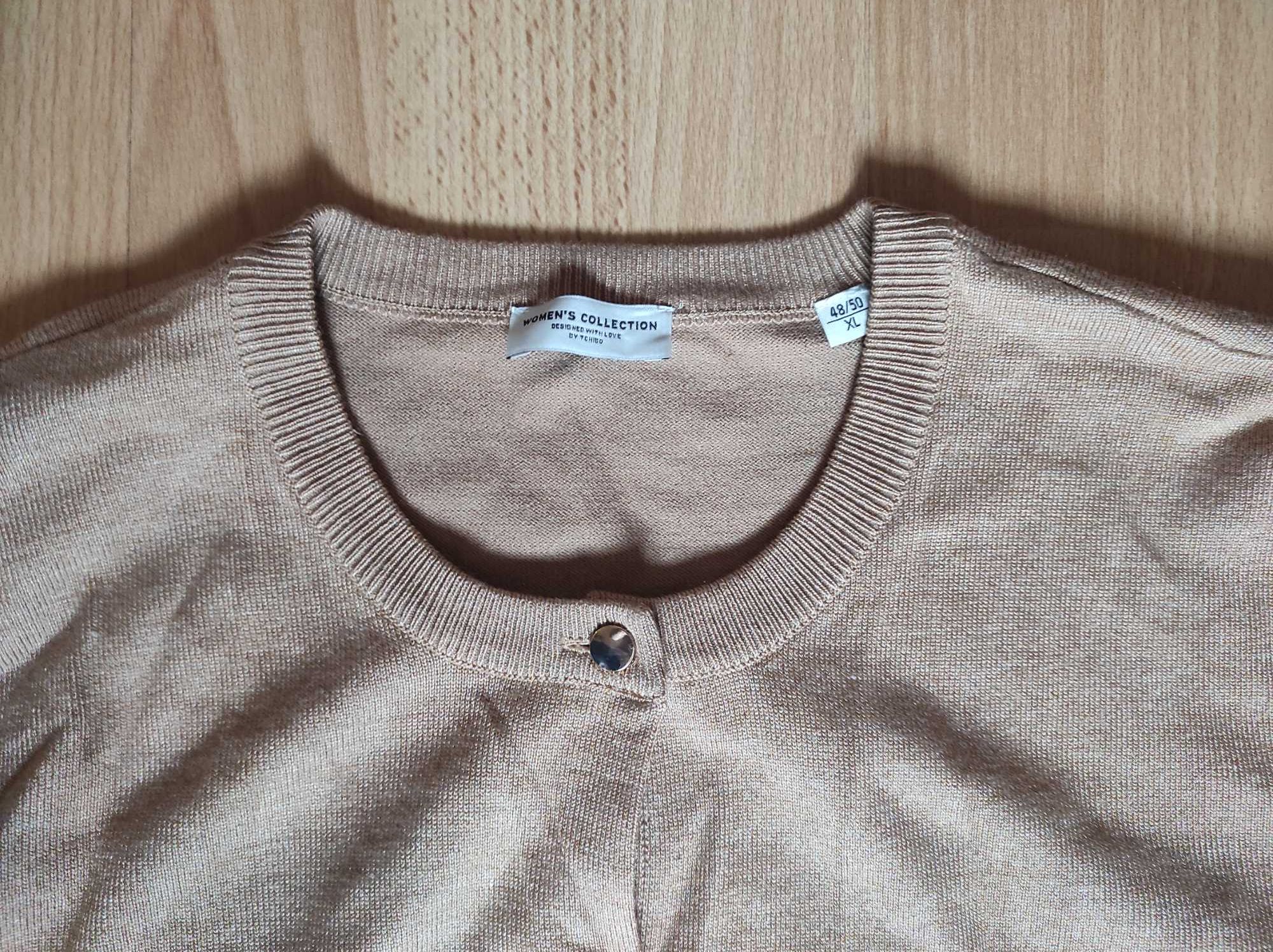Sweter damski TCM thibo 48/50 rozpinany na guziki camel brązowy