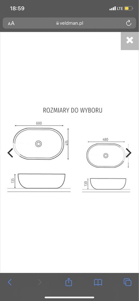 Nowa umywalka VELDMAN 48cm