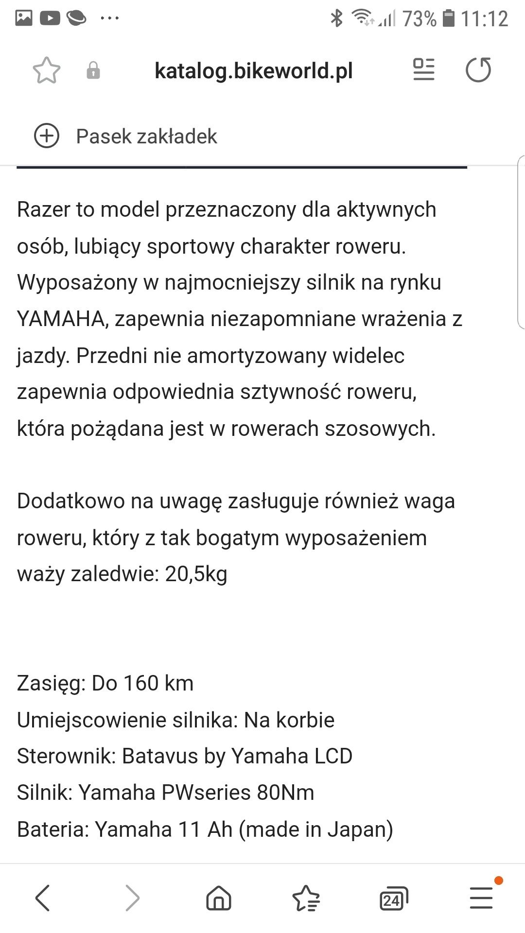 Rower elektryczny Batavus YAMAHA Razer V2