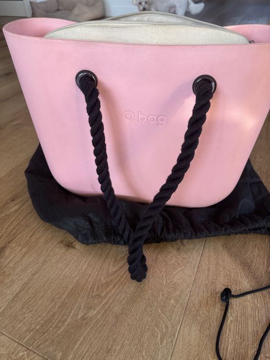 Duza torebka O bag, pudrowy roz, 2 rodzaje uchwytow, wklad bezowy
