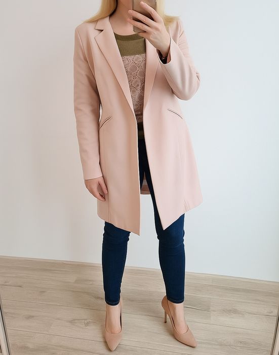 Różowy dłuższy płaszcz, rozmiar S