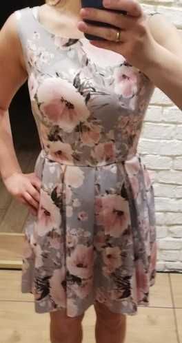 Szara rozkloszowana sukienka w kwiaty roz. 40 L Urszula Szyk