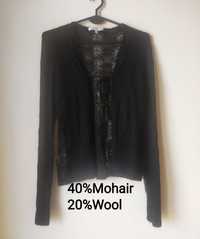 Czarny cienki sweter ażurowy "mgiełka " , Laura Ashley , rozmiar M/38