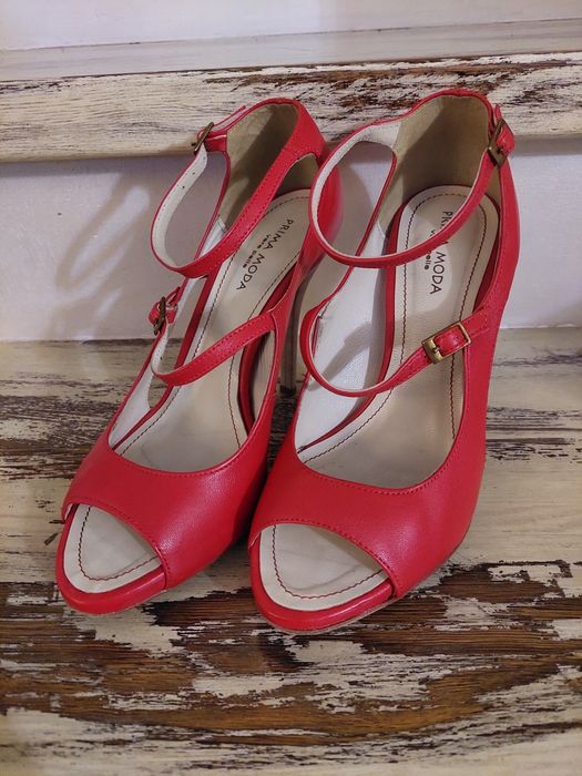 Prima Moda czerwone hot sexy skórzane sandałki, szpilki, r. 38