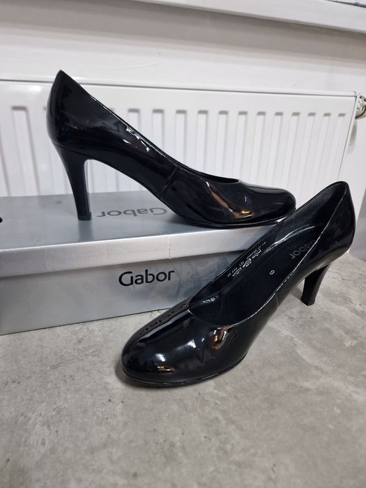 Buty szpilki GABOR 43 czółenka 28cm obcas 8,5cm czarne lakierowane