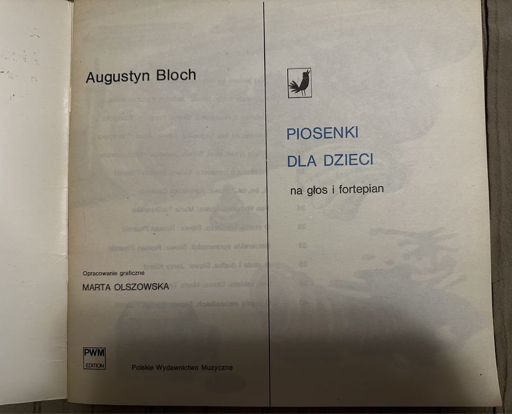 Piosenki dla dzieci na głos i fortepian. Augustyn Bloch