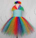 Tęczowa kolorowa sukienka tutu tiulowa błyszcząca rainbowdash
