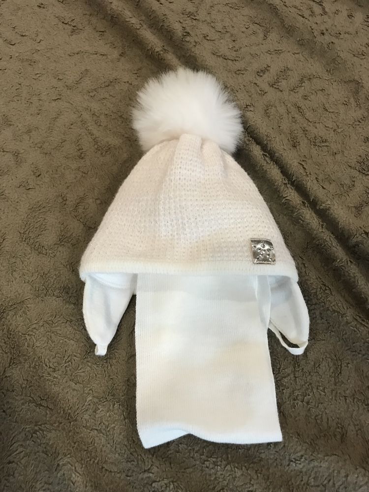 Зимняя шапка с шарфом от 0 до 6-7 месяцев