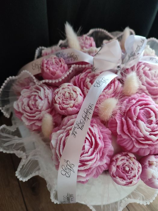 Bukiet świec Flower Box świec sojowych Wielki biało różowe piwonie