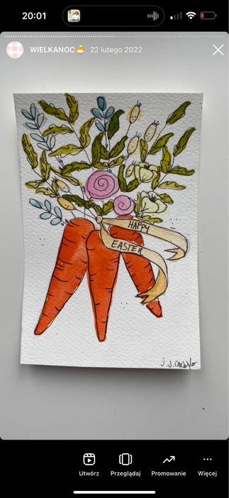 Kartka wielkanocna wielkanoc marchewki kwiaty bukirt wiosna easter