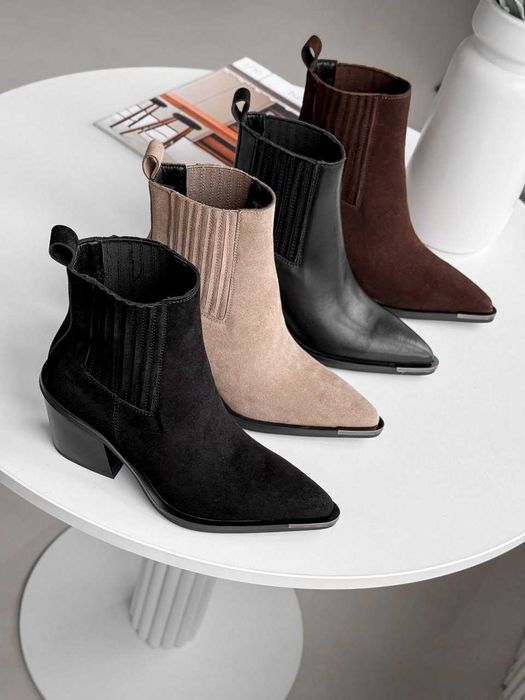 Жіночі зимові козаки шкіряні (36-40) чорні Ковбойки на флісі