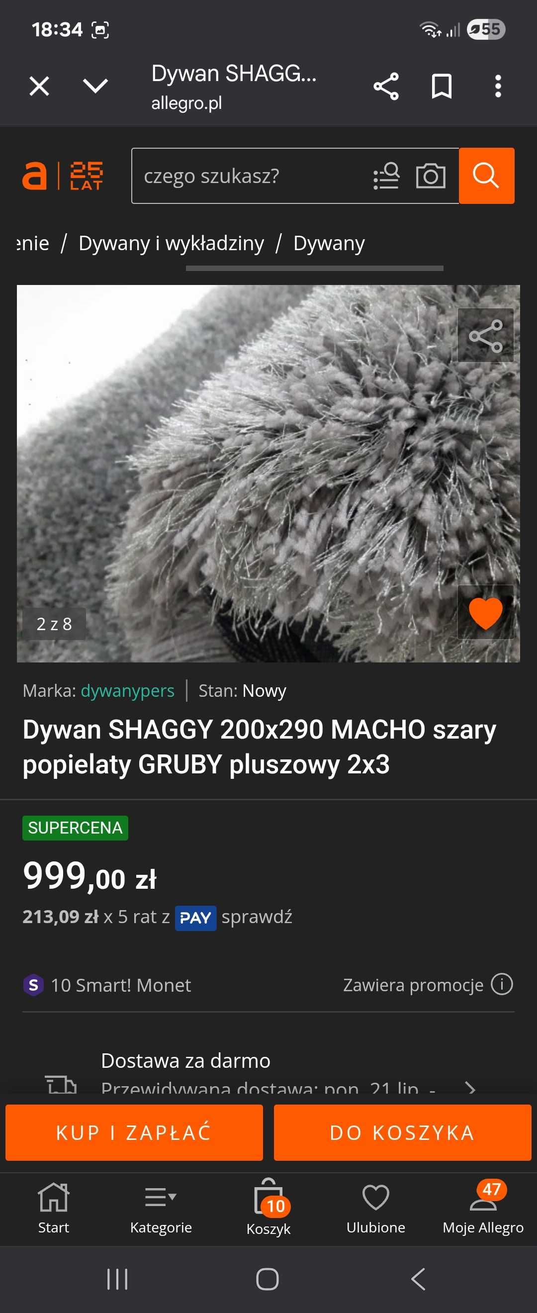 Dywan SHAGGY 200x290 MACHO szary popielaty GRUBY pluszowy 2x3