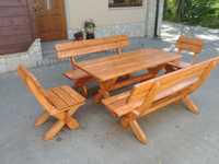 Meble ogrodowe drewniane stół +2 ławki + 2 krzesła meble tarasowe