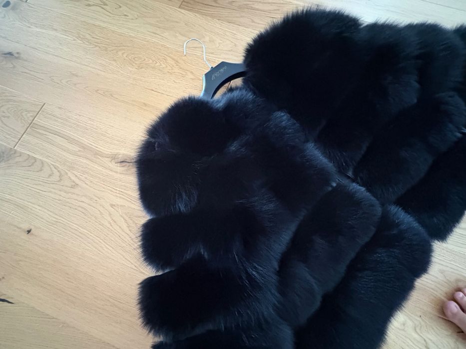 Czarne futro naturalne Lis s m kożuch