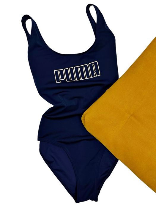 Синій суцільний сдільний купальник з логотипом Puma оригінал