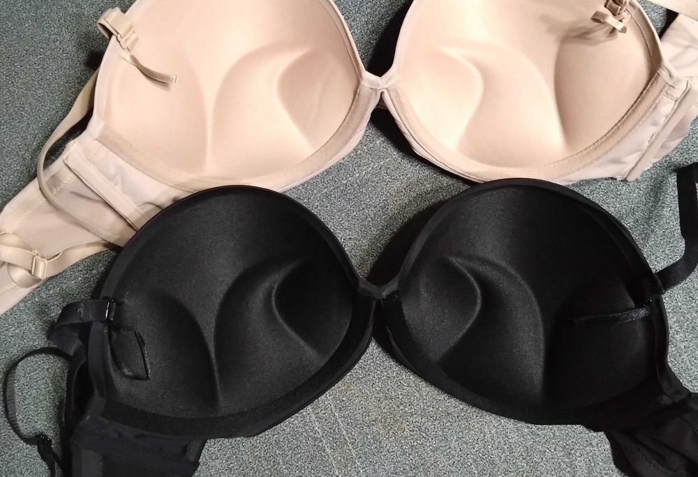 2 szt. Biustonosz balkonetka super push-up, H&M, 75C, czarny + beżowy