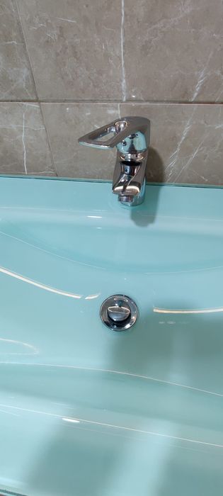 Móvel de casa de banho com lavatório em vidro + torneira + válvula