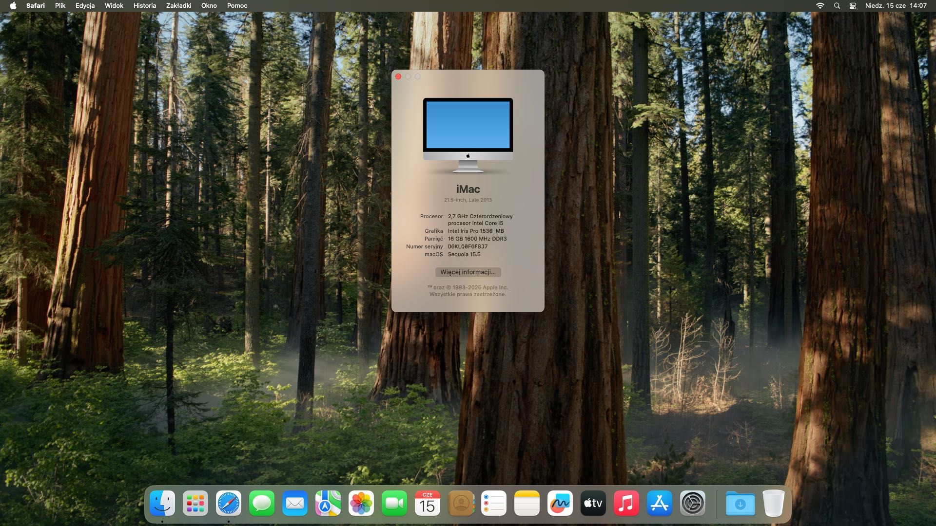 iMac 21,5” macOS Sequoia 15.5 + 16 GB RAM + klawiatura i mysz Apple