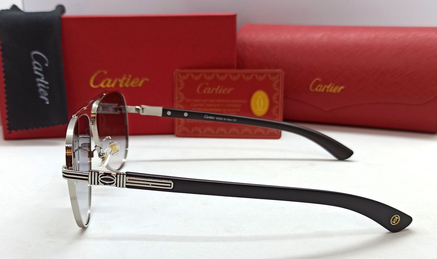 Cartier очки капли мужские светло серый градиент в серебристом металле