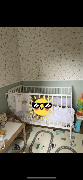 Łóżeczko 3w1 funkcja dostawki z baldachimem,materac HILDING DOBRANOCKA