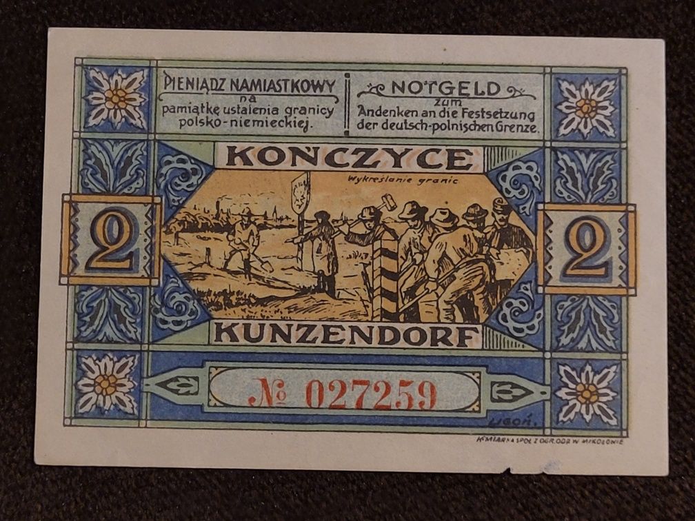 Notgeldy - zestaw 3 szt  Kończyce Kunzendorf 1921r pieniądz zastępczy