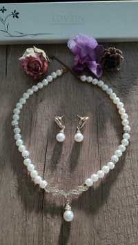 Biżuteria perły komplet naszyjnik i kolczyki