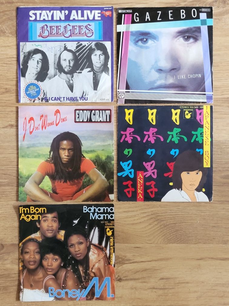 Płyta winylowa singiel 7" 45t Bee Gees Gazebo Eddy Geant Aneka Boney M