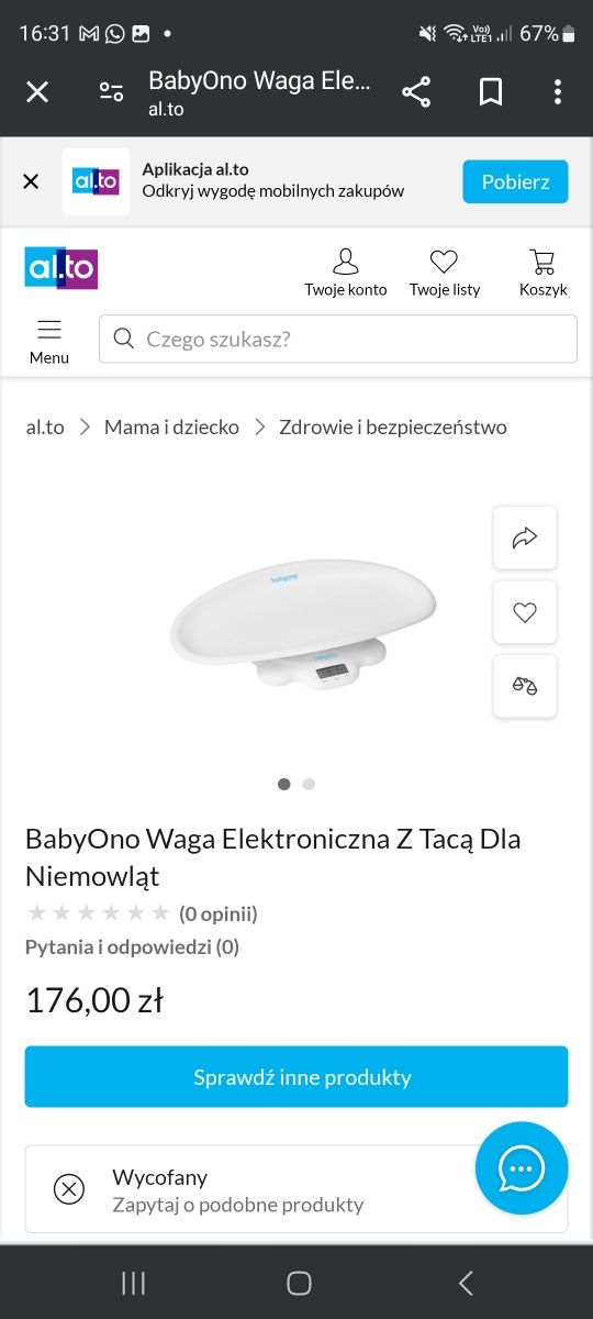 Waga  Elektroniczna z tacą dla niemowląt BabyOno