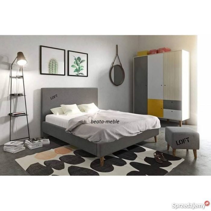 TANIO - Łóżko tapicerowane LOFT 180x200 | odcienie zimnego beżu