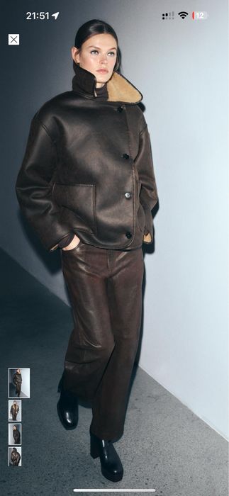 Дублянка Zara коричнева Дубленка Зара