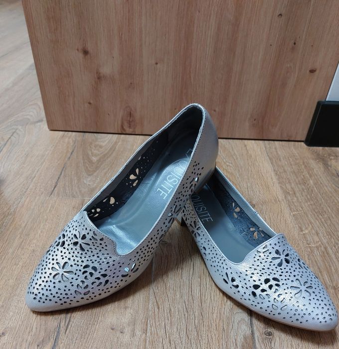 Baleriny styl EXQUISITE ażurowe 1111/1 SREBRNE r40