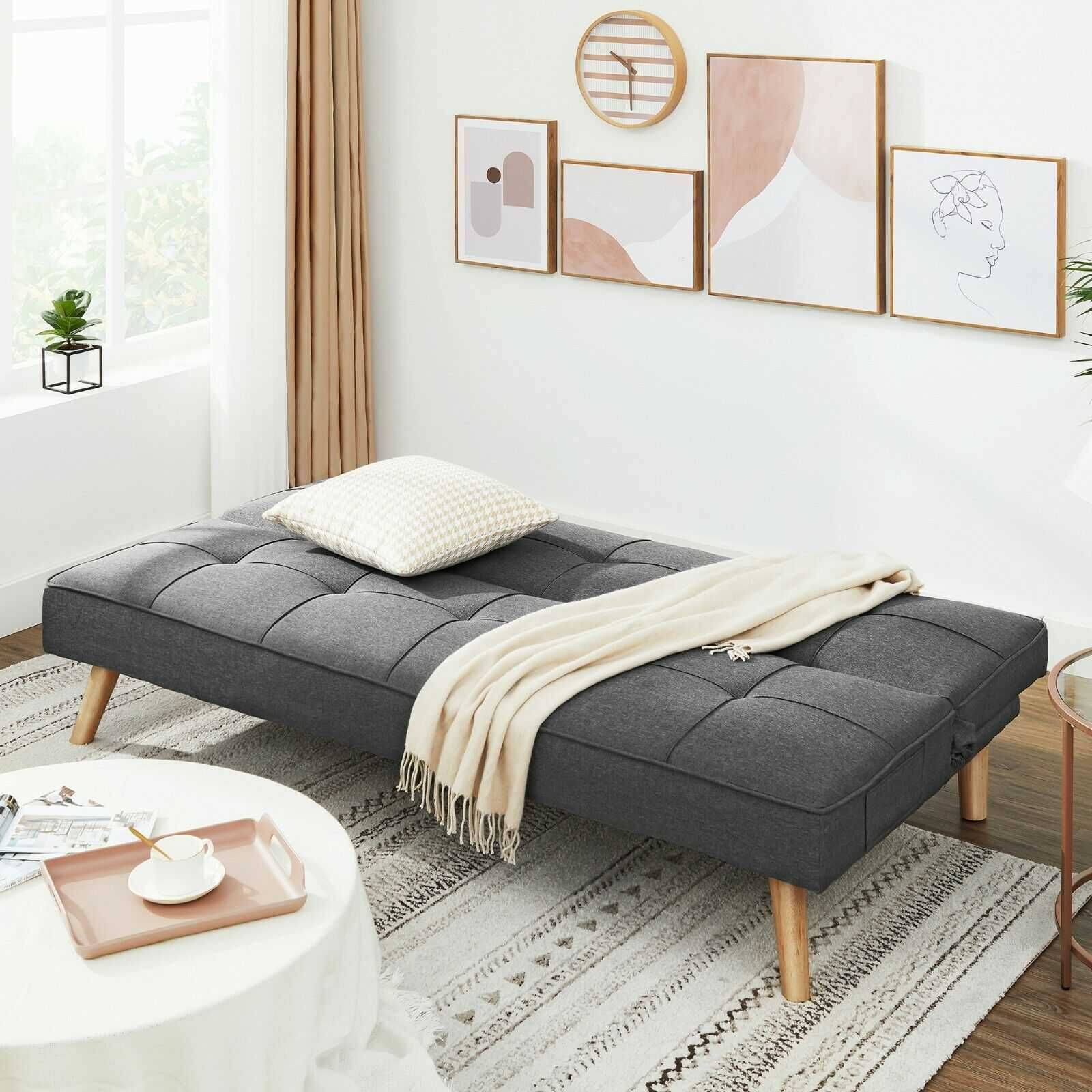 6M2 sofa kanapa pikowana loft z funkcją spania rozkładana lite drewno