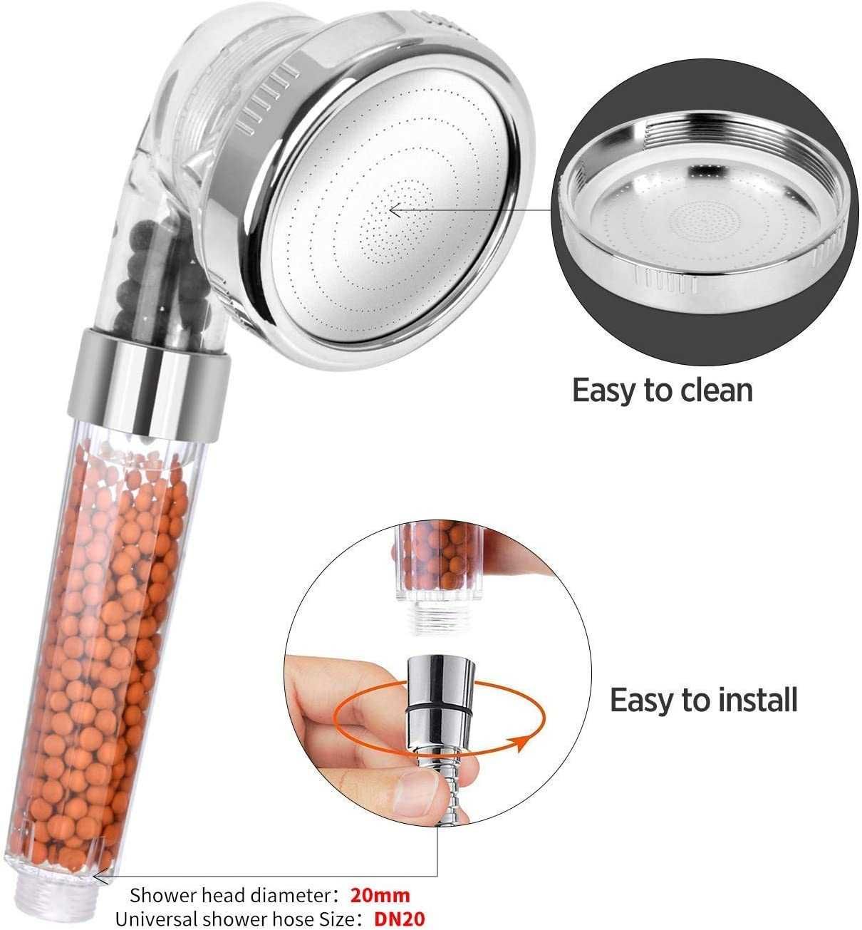 Cabeça de chuveiro com 3 níveis de filtração, Ionic Shower Head, novo