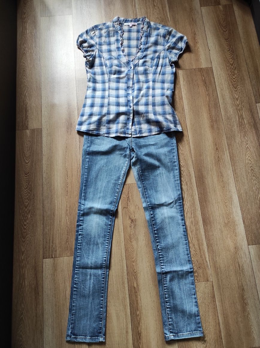 Mini paka rurki jeansy koszula zestaw