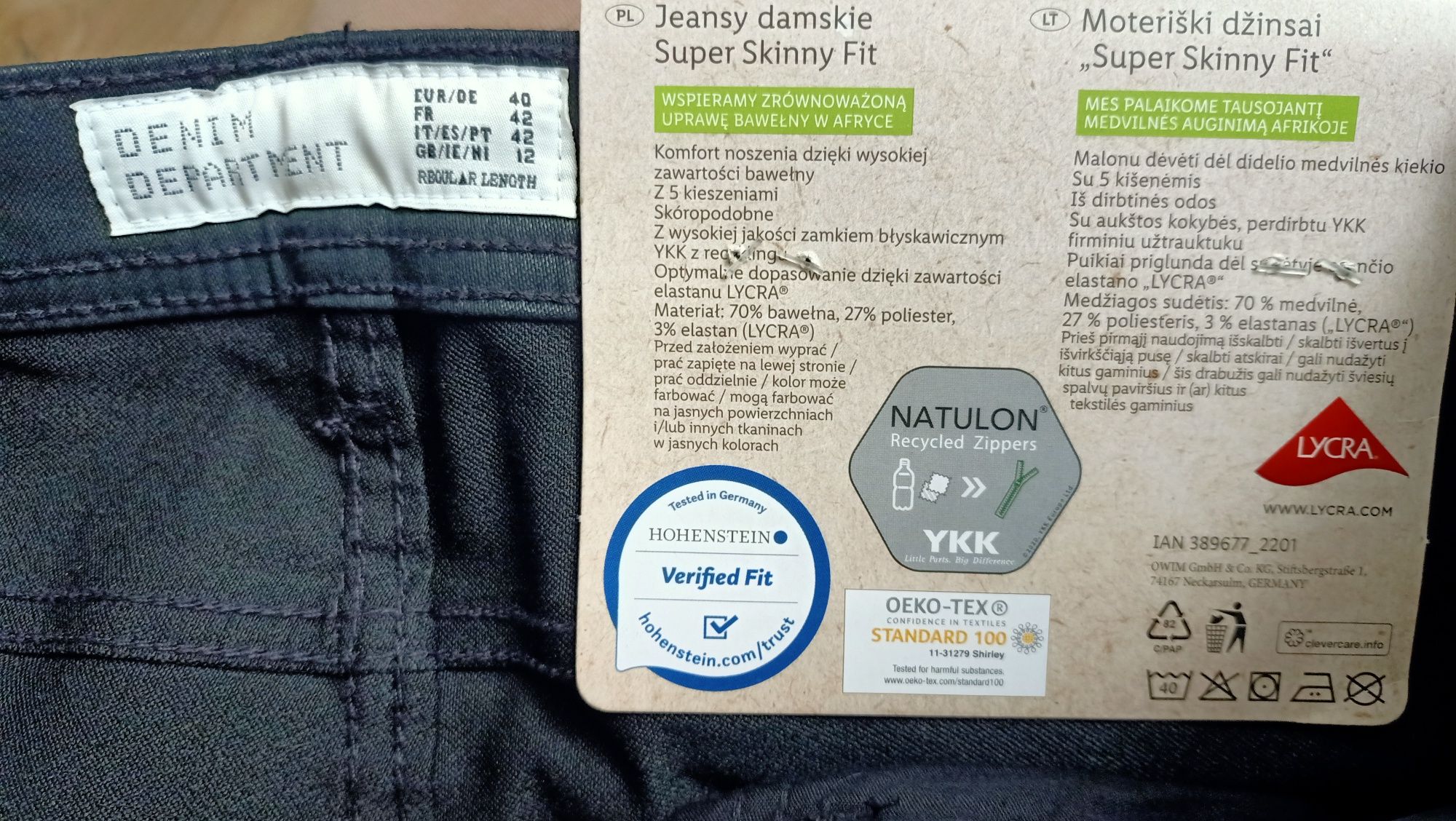 Spodnie damskie 40 czarne skiny Lidl
