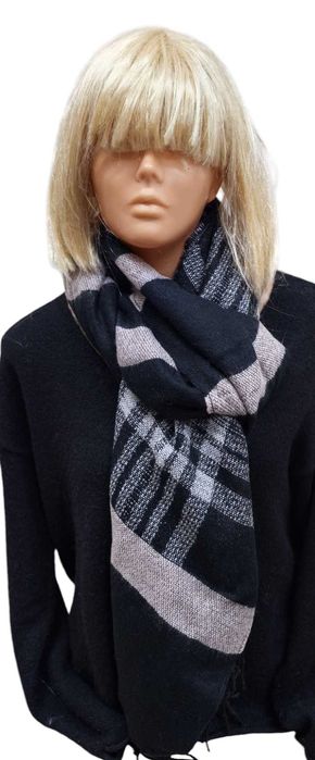 OVS ciepły szal damski w pasy z frędzlami jesień/zima rozm.64 X 215 CM